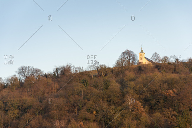 Deutschland, Baden-Wrttemberg, Bruchsal, die Michaelskapelle auf dem gleichnamigen Berg bei Untergrombach im Abendlicht