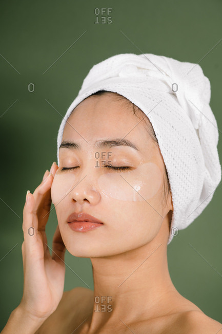 Beautiful woman uses eye masks
