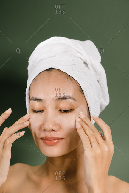Beauty portrait of relax Asian woman wearing eye masks