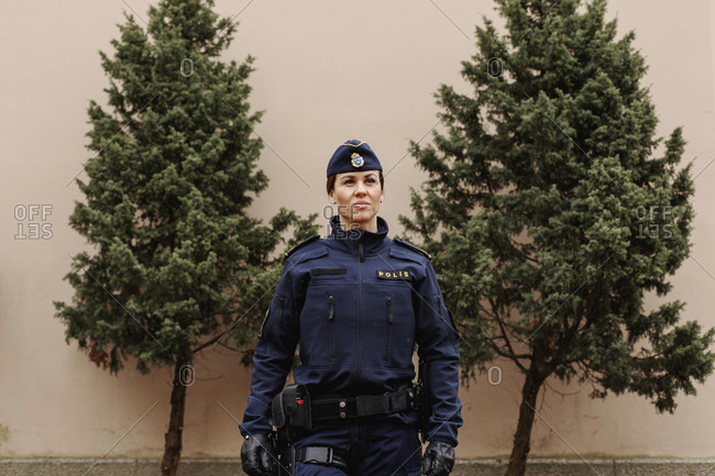 Police woman looking away