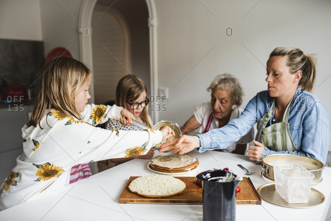 Preparing cake in a kitchen