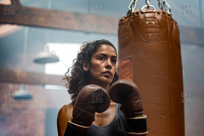 Female boxer preparing for a fight