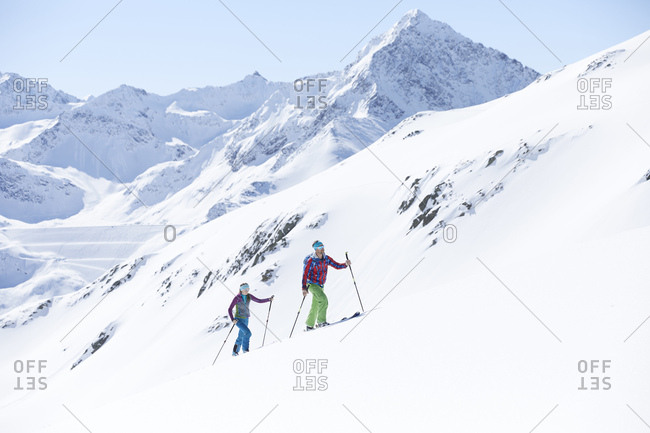 Couple ski touring in the mountains- Kuehtai- Tyrol- Austria
