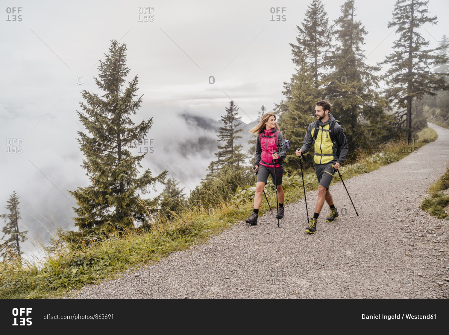 Young couple on a hiking trip in the mountains- Herzogstand- Bavaria- Germany