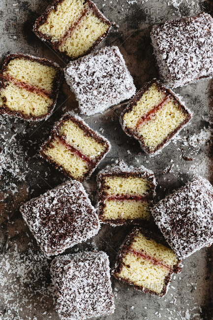 Closeup of delicious lamingtons