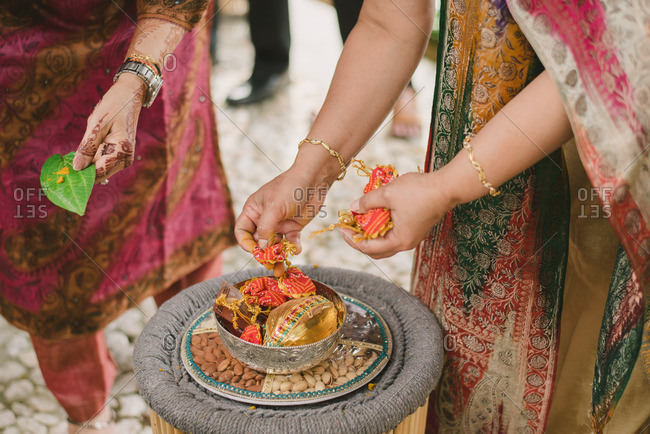 Women at pre-wedding ritual of a Hindu wedding
