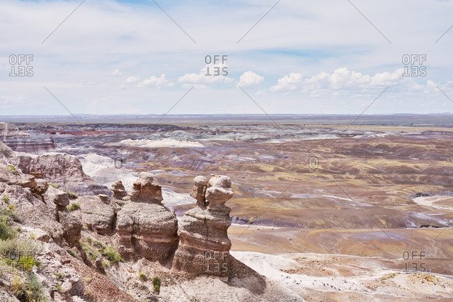 Rock formations overlooking the Petrified Forest National Park in Arizona
