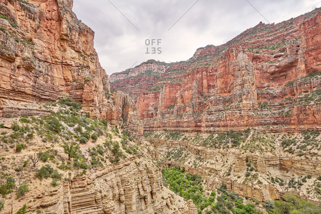 View of beautiful red rock canyons along the North Kaibab Trail, Grand Canyon National Park, Arizona