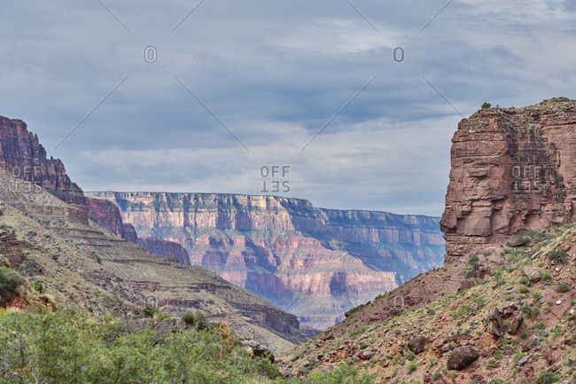 Aerial perspective of canyons from the North Kaibab Trail, Grand Canyon National Park, Arizona
