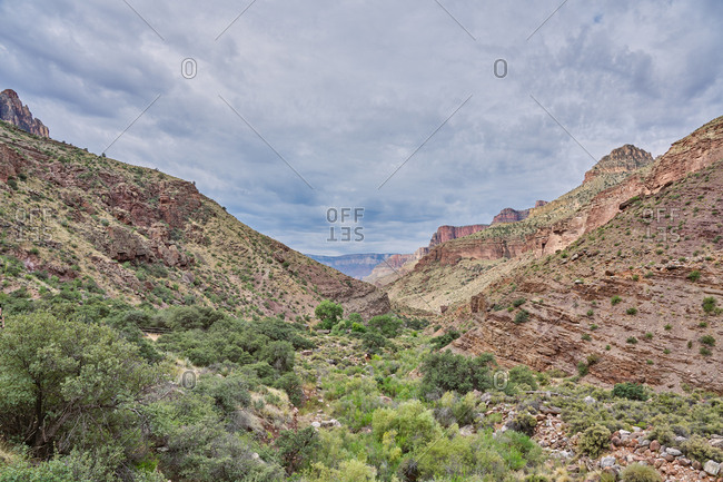 Aerial view of canyons from the North Kaibab Trail, Grand Canyon National Park, Arizona