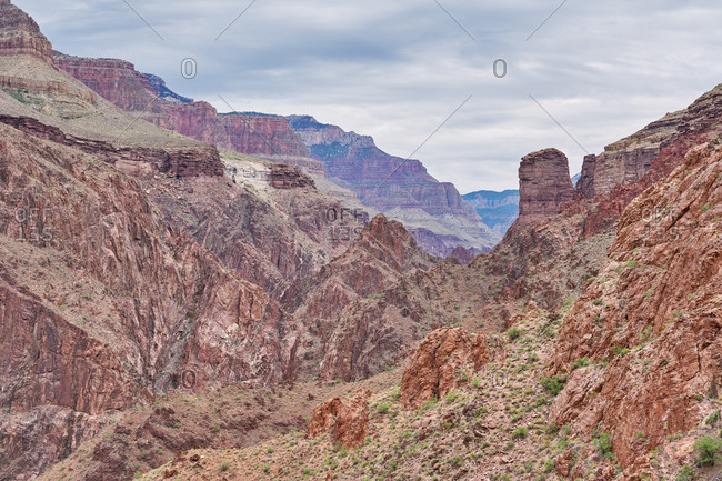 View of red rock formations in the Grand Canyon National Park in Arizona