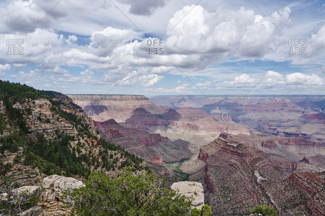Majestic view of canyons under cloudy skies, Grand Canyon National Park, Arizona