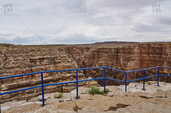 Blue railing at overlook at the Little Colorado River Gorge in Arizona