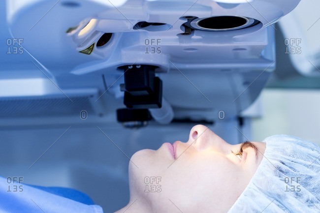 Patient undergoing laser eye surgery.