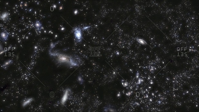 Illustration of a cluster of galaxies, part of the large scale structure of the universe.