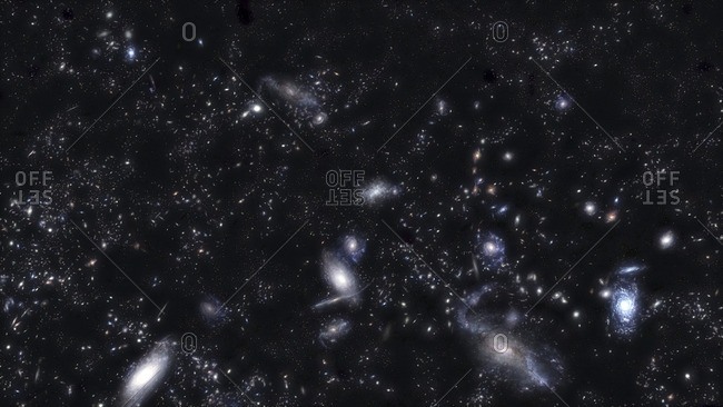Illustration of a cluster of galaxies, part of the large scale structure of the universe.