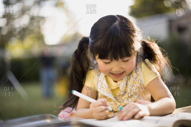Young girl coloring