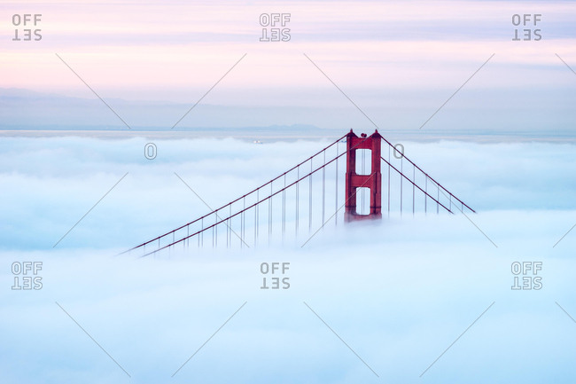 Golden Gate Bridge through fog, San Francisco, California, America, USA