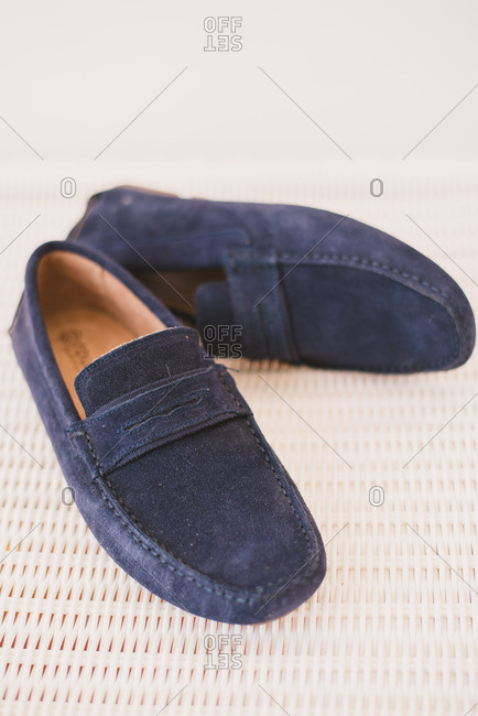 Blue suede groom's loafers