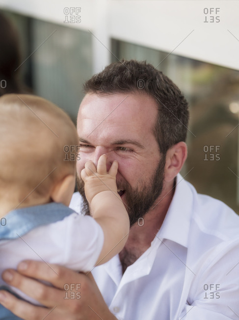 man pinching his n------, Stock Photography