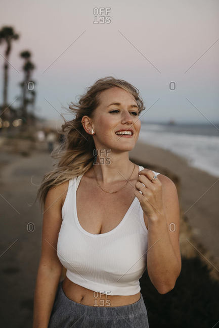 Happy young woman on the beach- Huntington Beach- California- USA