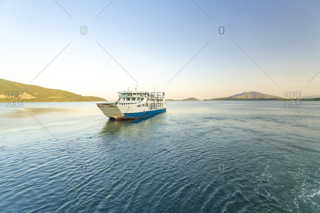 May 26, 2018: Ship sailing in sea against clear sky