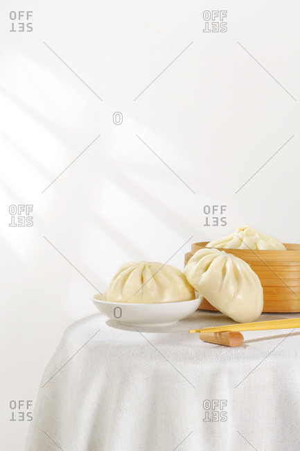 Steamed bun on table