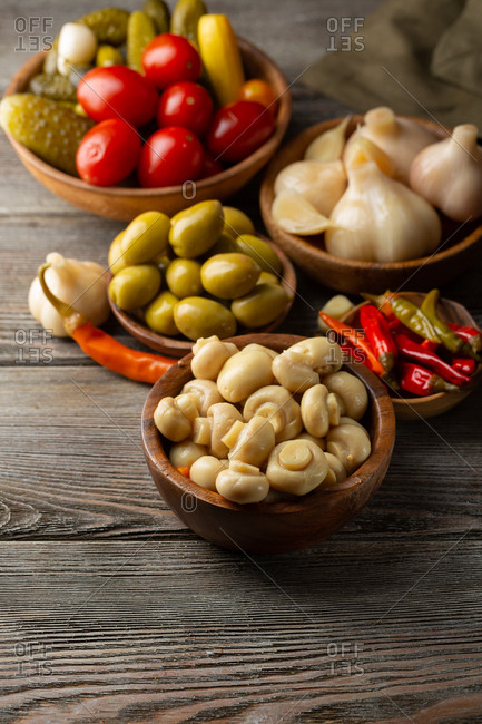 Set of variety fermented and canned vegetables