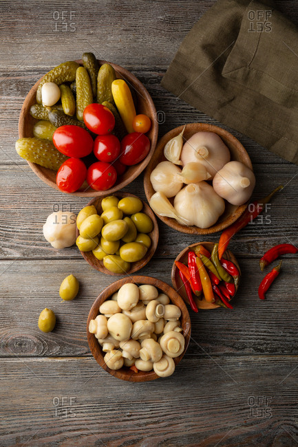 Set of variety fermented vegetables