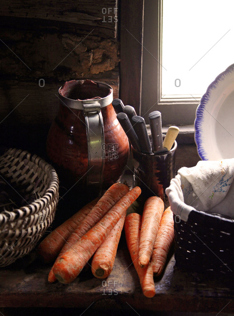 Farm Kitchen Window with Carrots