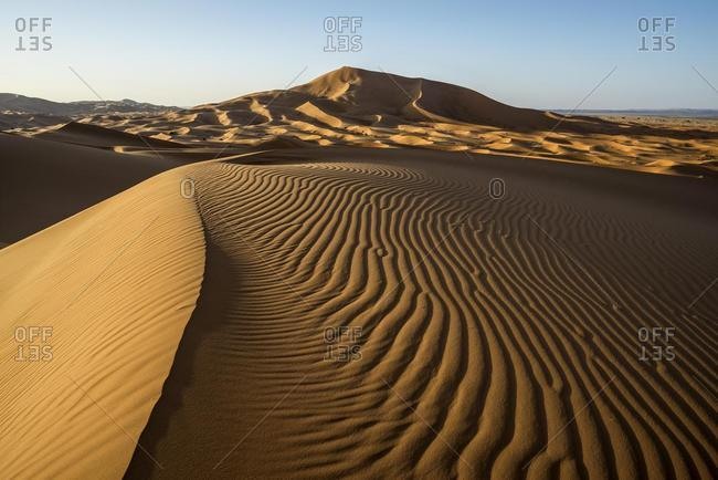 Sand dunes at Merzouga, Meknes-Tafilalet Region, Erg Chebbi, northern Sahara, Morocco, Africa