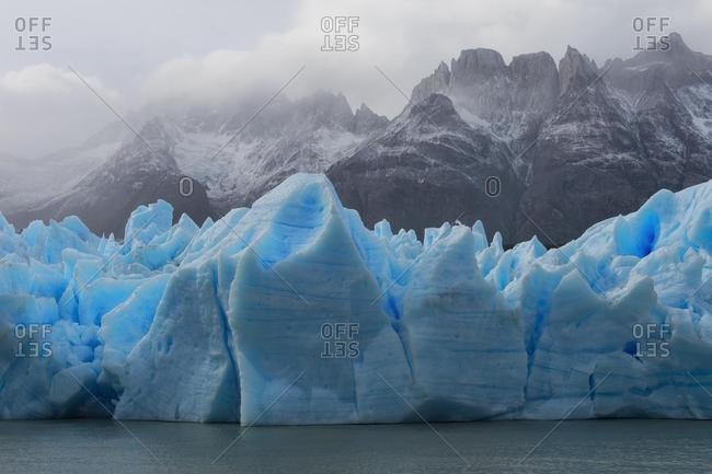 Grey Glacier flowing into the lake, Lago Grey, Torres del Paine National Park, Chilean Patagonia, Chile, South America