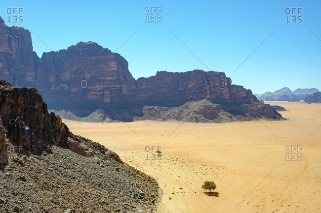 Rock outcrop in wadi rum protected area, jordan