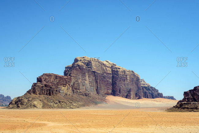Rock outcrop in wadi rum protected area, jordan