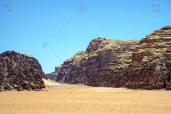 Rock outcrop in wadi rum protected area, jordan