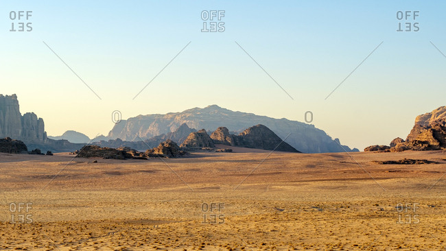 Desert landscape in wadi rum protected area, jordan