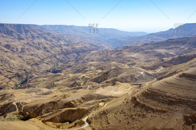Desert landscape near mujib reservoir on the king's highway, jordan