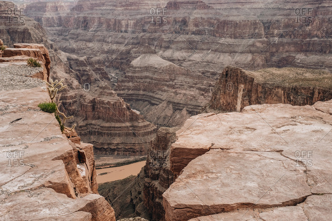 Scenic view of rock crack and cliff at canyon in USA