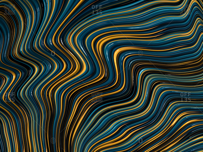 Yellow and blue curves forming surreal fractal illustration