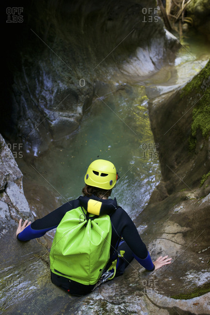 Canyoning Gloces Canyon in Pyrenees.