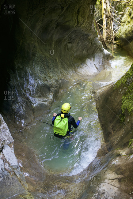Canyoning Gloces Canyon in Pyrenees.