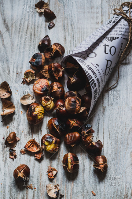 Roasted chestnuts in paper cone