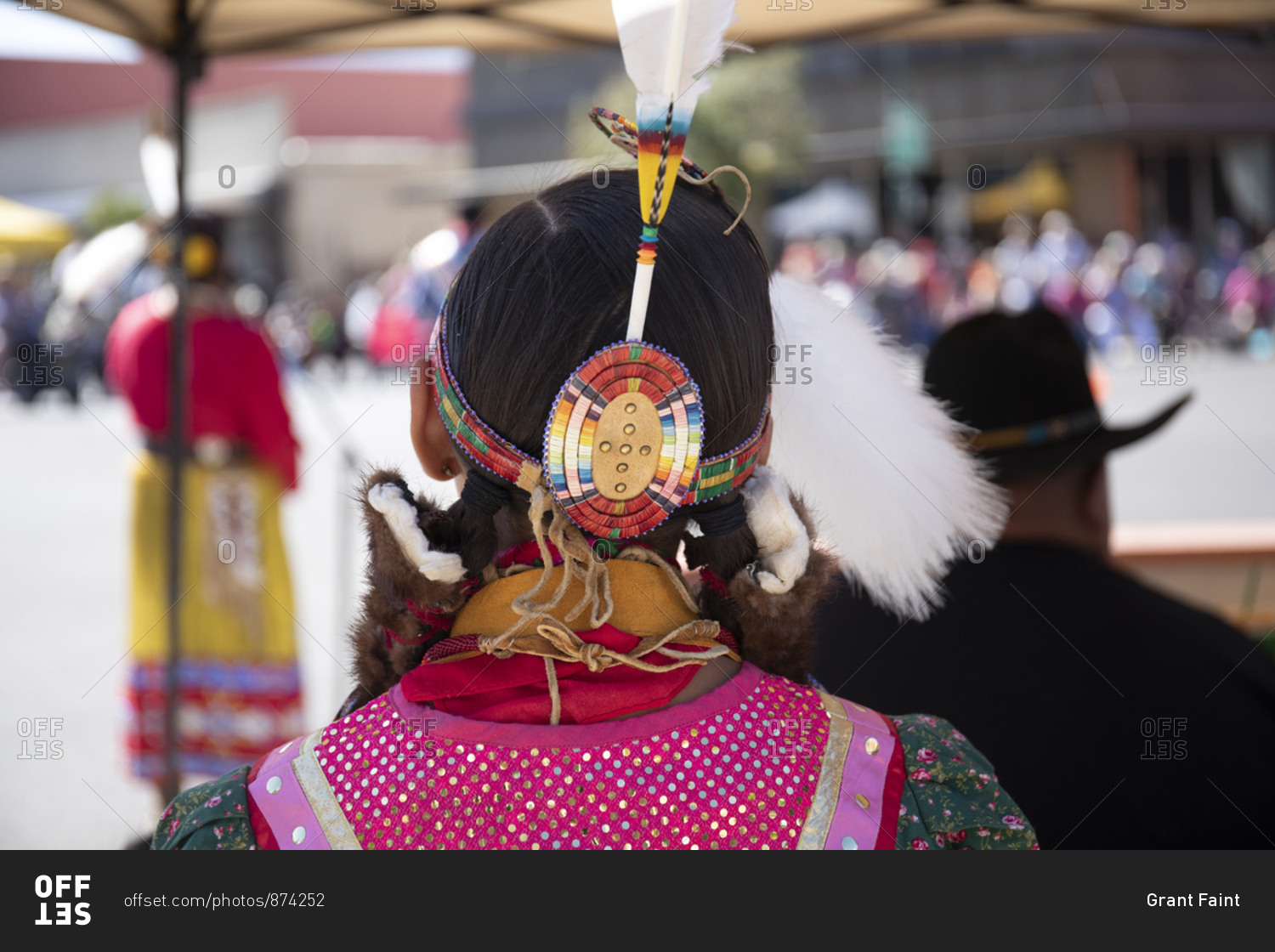Rear view of a female dancer watching an Apache festival, Globe, Arizona, USA