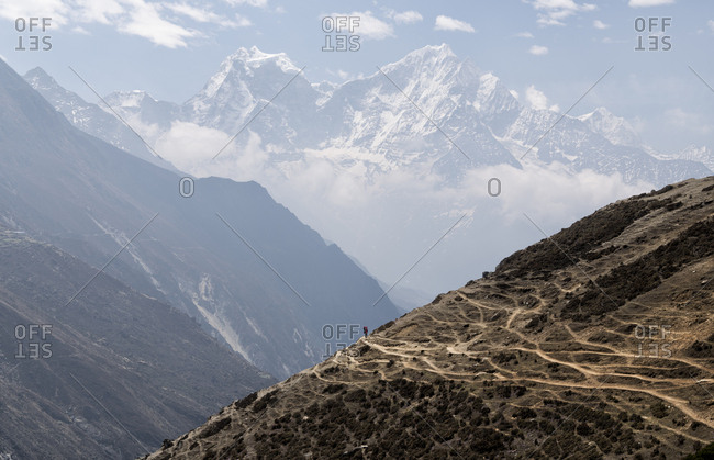 People trekking in the Himalayas near Machhermo- Solo Khumbu- Nepal