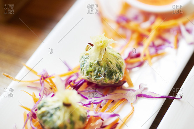 Close up of a Chinese appetizer on a plate