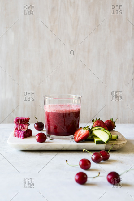 Strawberry, cherry and beetroot juice