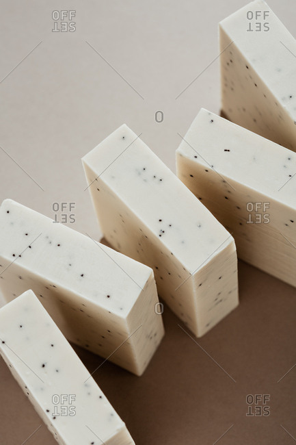 Handmade soaps on beige background