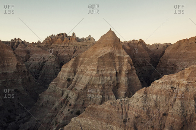 Scenic view of mountains against clear sky at Badlands