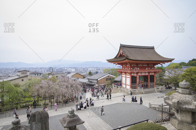 Japan, Kyoto - December 20, 2016: High angle view of Kiyomizu-dera Temple against clear sky
