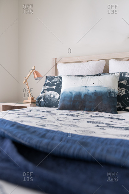 Layers of blue styled bed linen